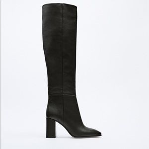 ZARA Heeled Leather Knee High Boots